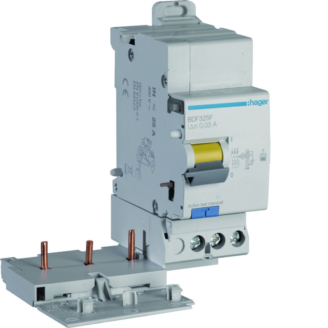 Hager BDF Series RCD, 25A, 3-Pole, 30 mA, Type F