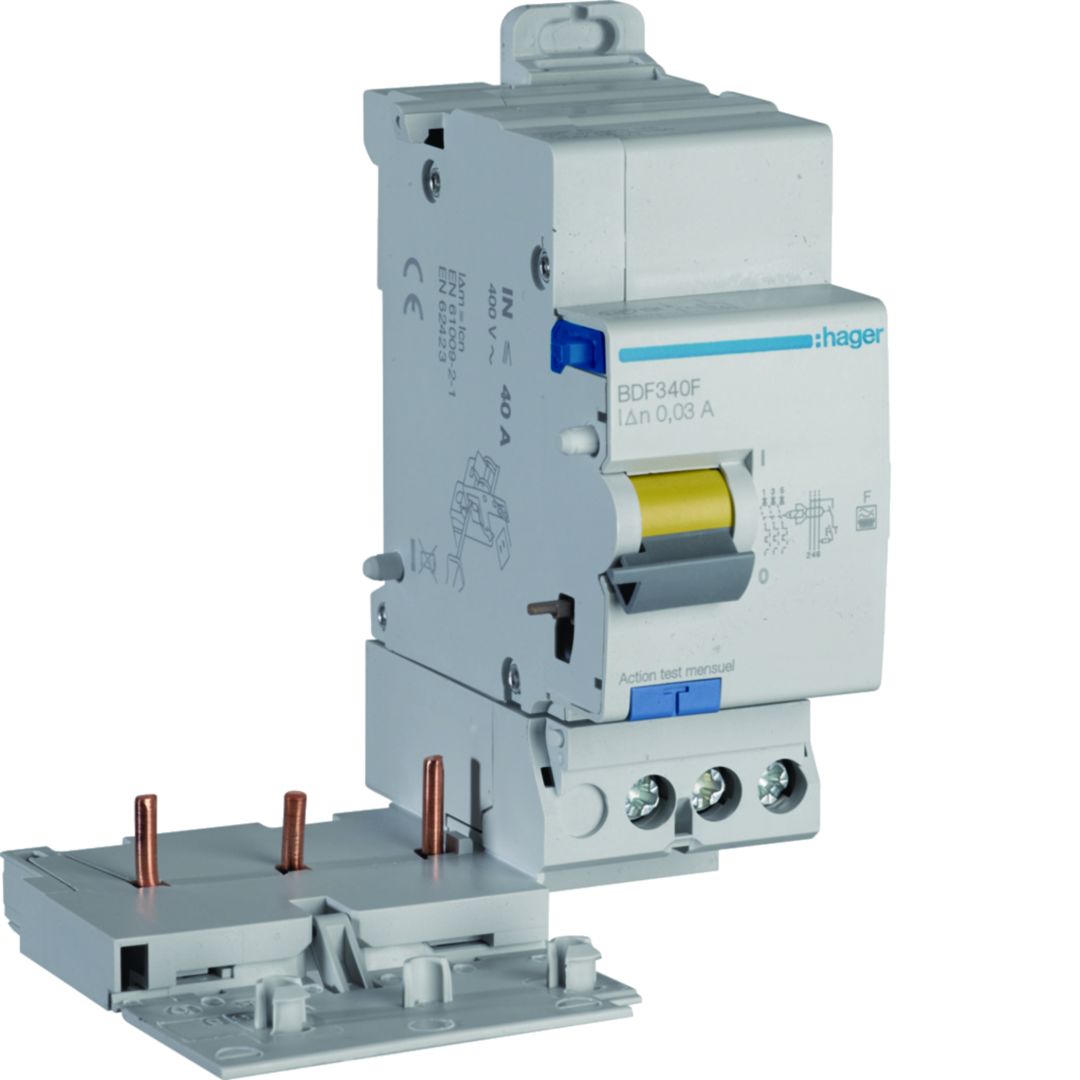 Hager BDF Series RCD, 40A, 3-Pole, 30 mA, Type F