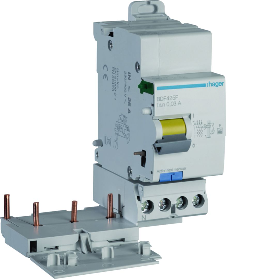 Hager BDF Series Residual Current Device, 25A, 4-Pole, 30 mA, Type F, 25 A