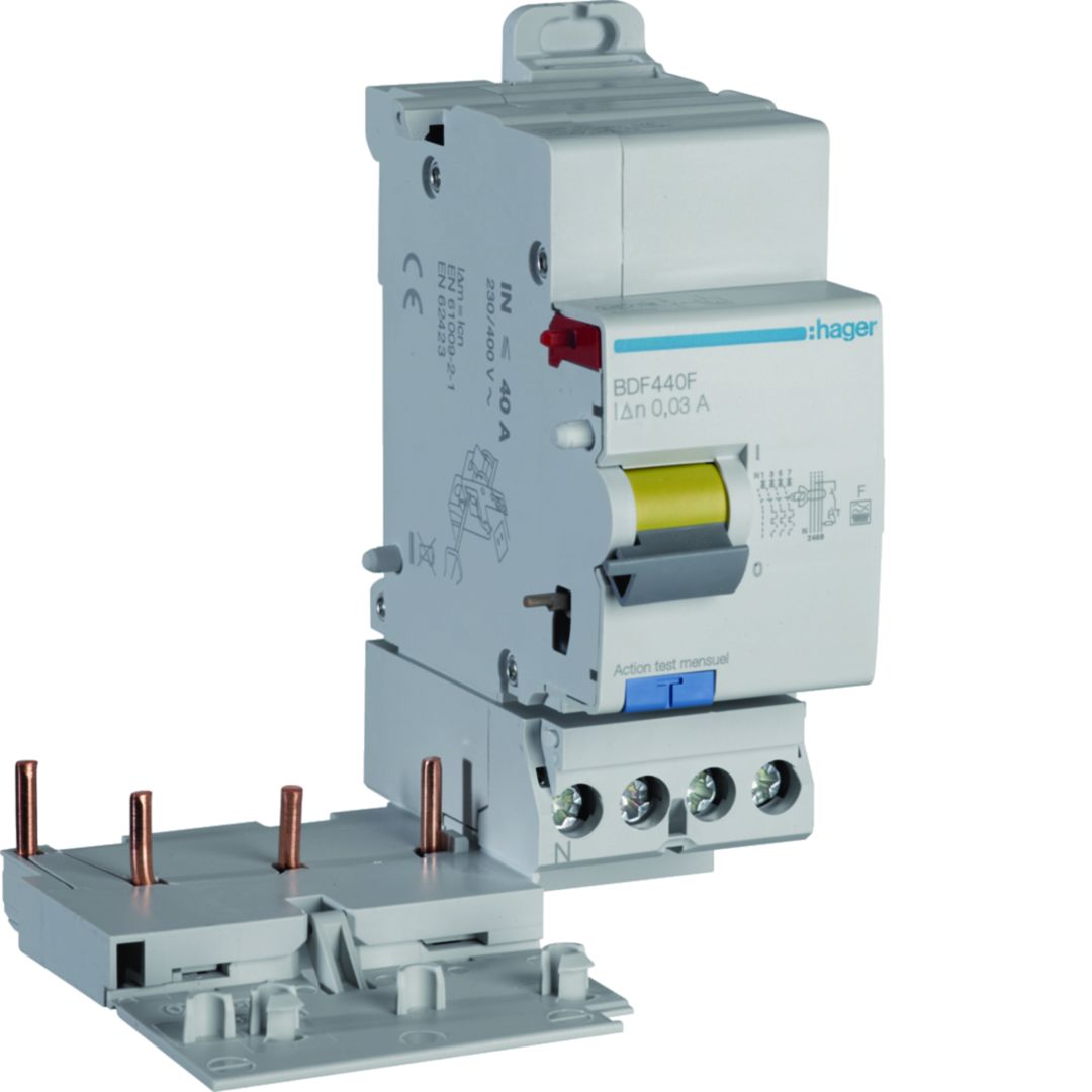 Hager BDF Series Residual Current Device, 40A, 4-Pole, 30 mA, Type F, 40 A