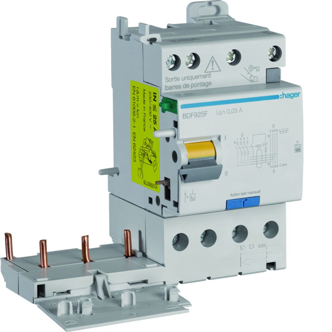 Hager BDF Series Residual Current Device, 25A, 4-Pole, 30 mA, Type F, 25 A