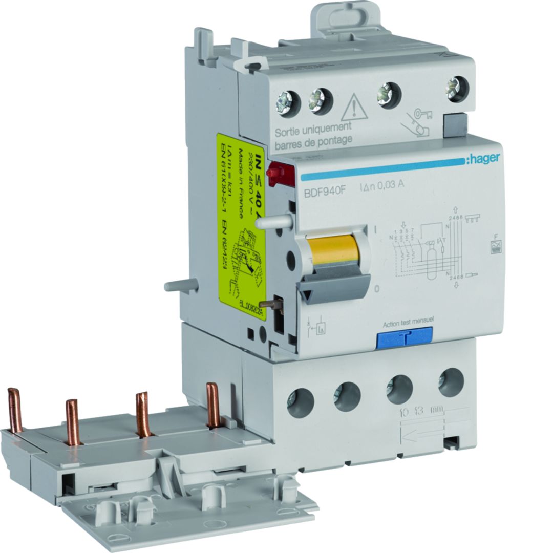 Hager BDF Series Residual Current Device, 40A, 4-Pole, 30 mA, Type F, 40 A
