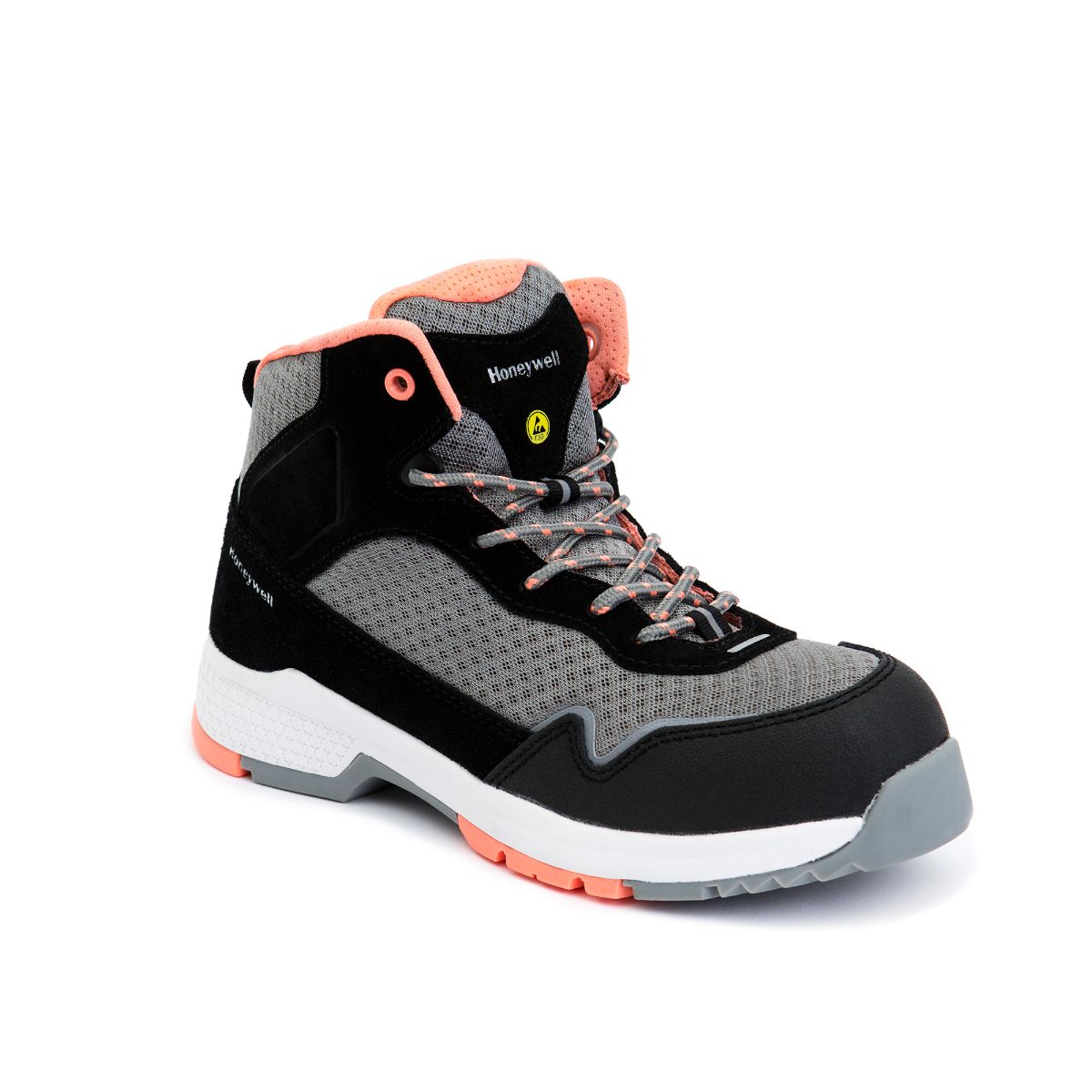 Honeywell Safety Coral Mid Black, Grey ESD Safe Non Metallic Toe CappedWomen's Safety Boots, UK 5, EU 38