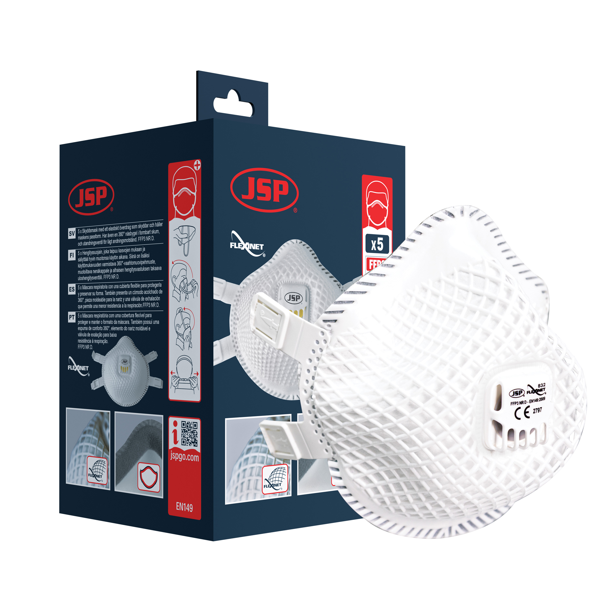 JSP Flexinet Series Disposable Respirator for General Purpose Protection Valved, FFP3 10 Per Pack per Package Moulded