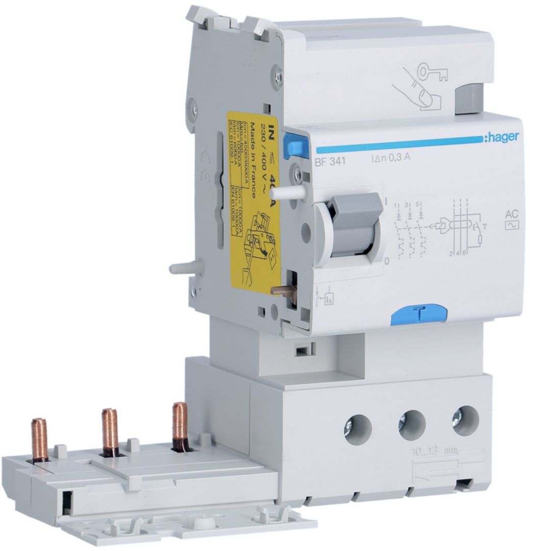 Hager BF Series Residual Current Circuit Breaker, 40A, 3-Pole, 300 mA, Type AC 400V ac