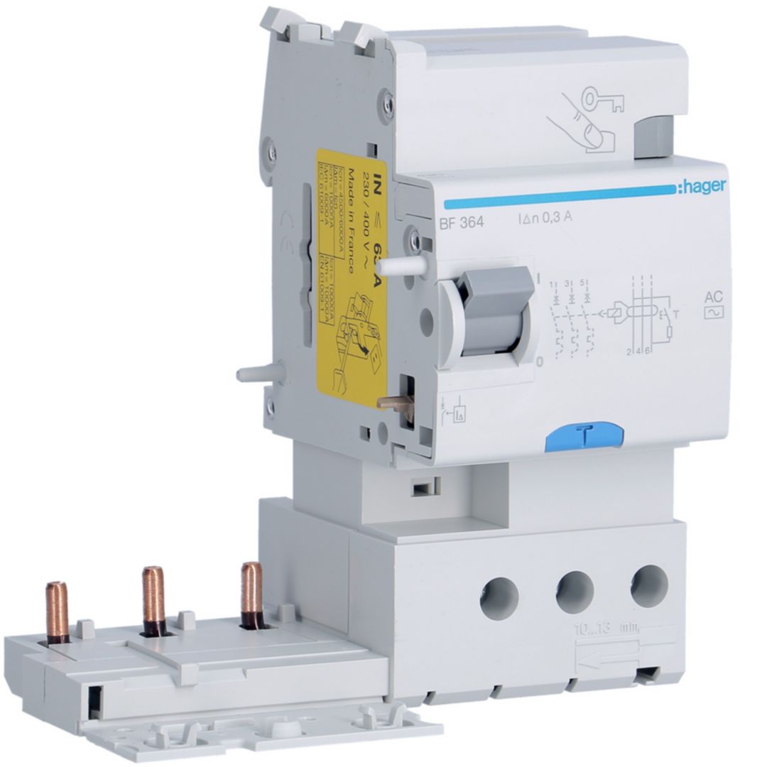Hager BF Series Residual Current Circuit Breaker, 63A, 3-Pole, 300 mA, Type AC 400V ac