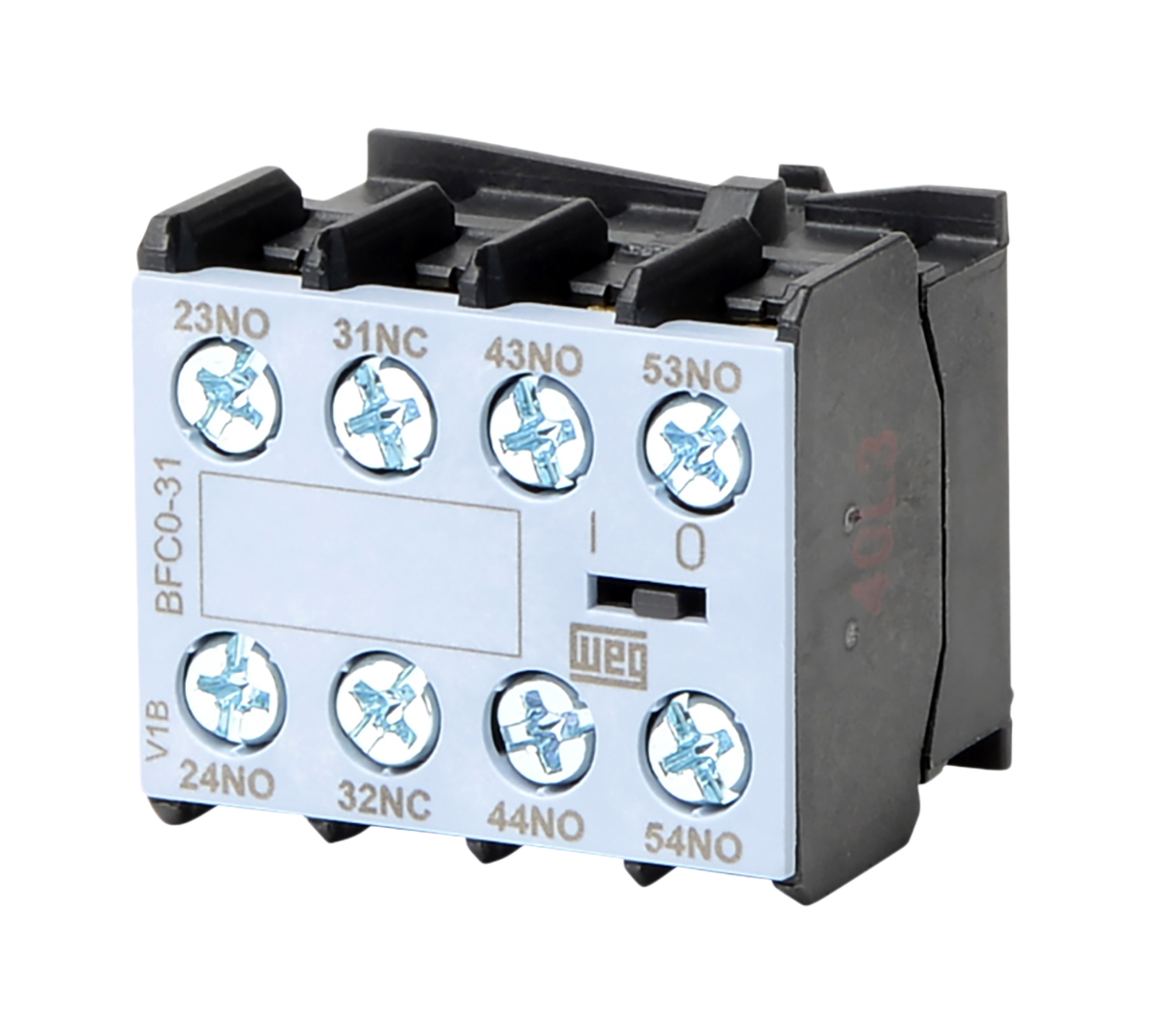 WEG Auxiliary Contact Block, 4 Contact, 3 NO/1 NC, BFC0, Front, 10 A, 690V ac, BFC0-31