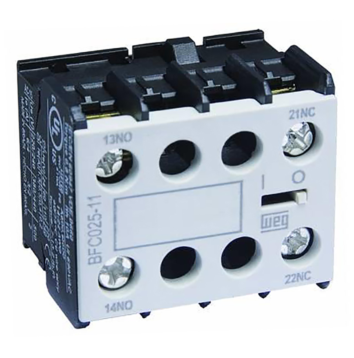 WEG Auxiliary Contact Block, 2 Contact, 1 NO/1 NC, BFC025, Front, 10 A, 690V ac, BFC025-11