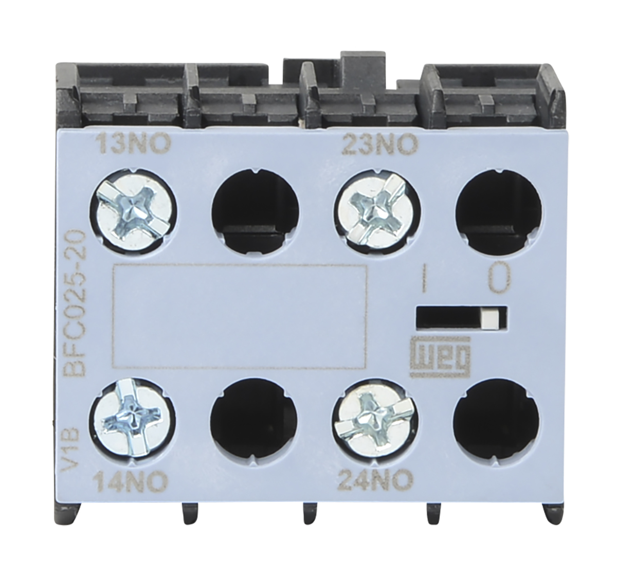 WEG Auxiliary Contact Block, 2 Contact, 2 NO, BFC025, Front, 10 A, 690V ac, BFC025-20