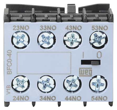 WEG Auxiliary Contact Block, 4 Contact, 4 NO, BFCA, Front, 10 A, 690V ac, BFCA-40