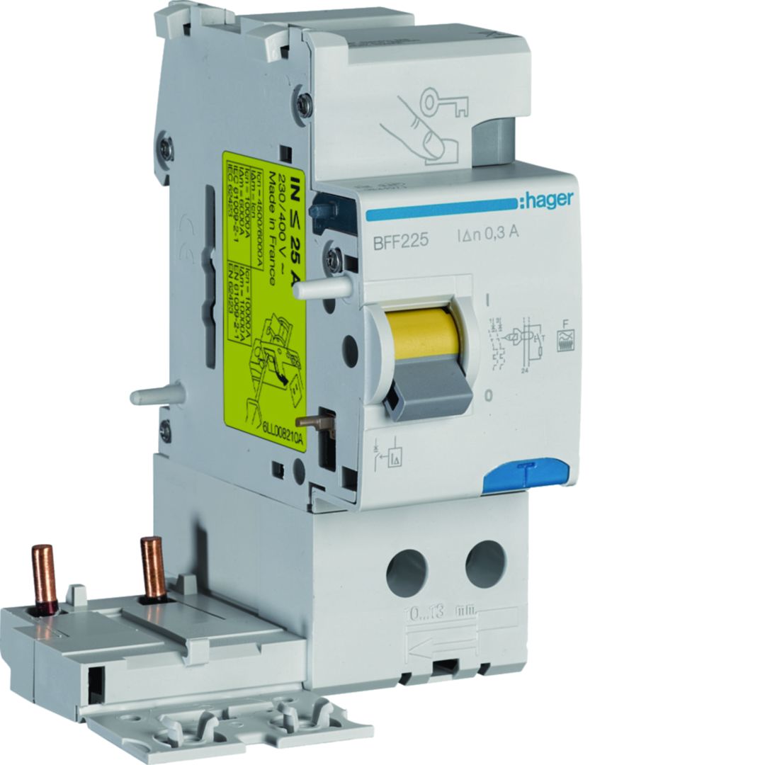 Hager BFF Series Residual Current Circuit Breaker, 25A, 2-Pole, 300 mA, Type F
