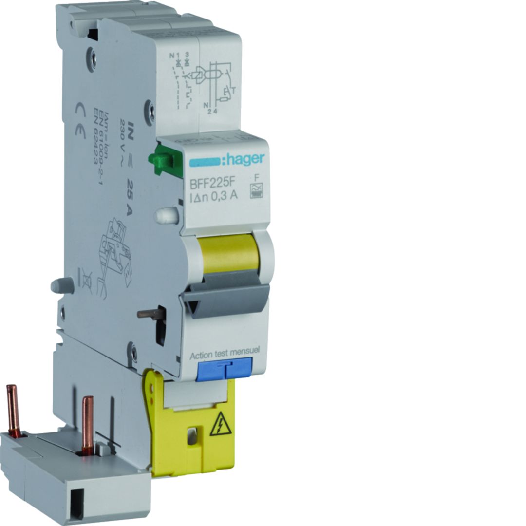 Hager BFF Series Residual Current Device, 25A, 2-Pole, 300 mA, Type F