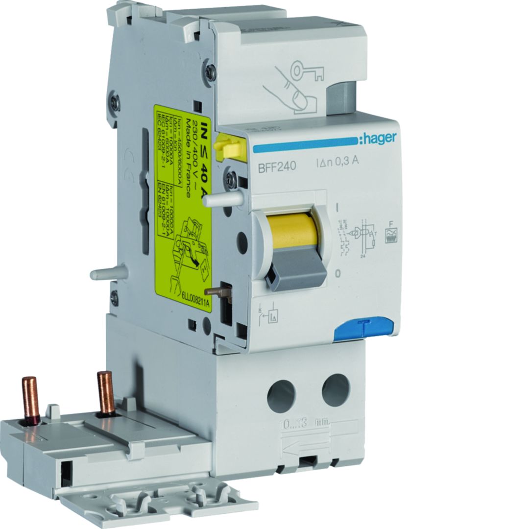 Hager BFF Series Residual Current Circuit Breaker, 40A, 2-Pole, 300 mA, Type F
