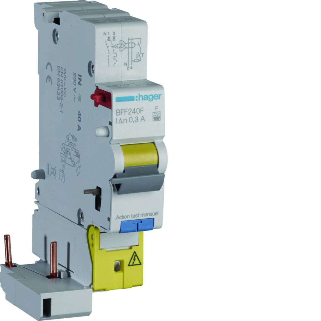 Hager BFF Series Residual Current Device, 40A, 2-Pole, 300 mA, Type F