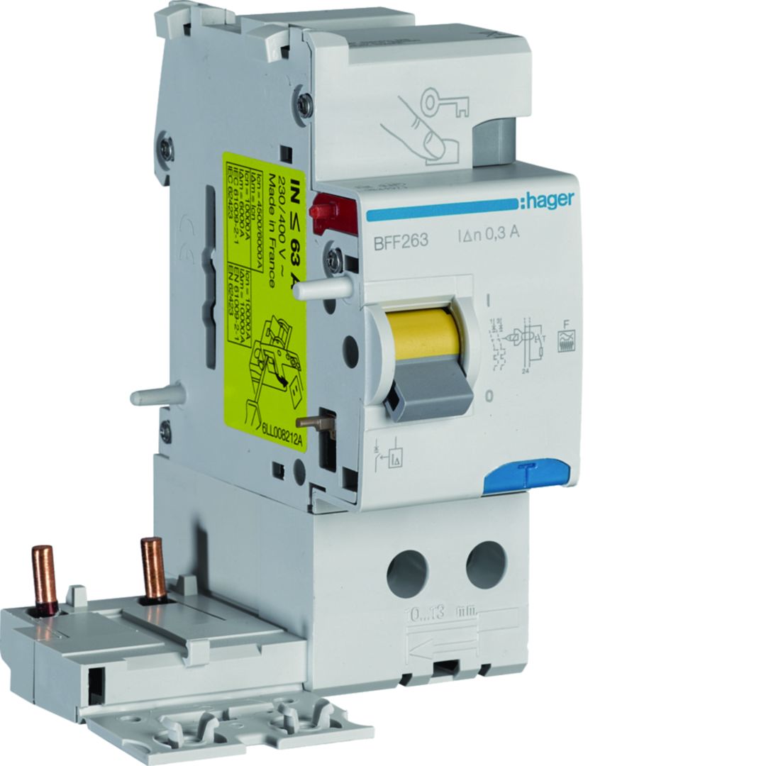 Hager BFF Series Residual Current Circuit Breaker, 63A, 2-Pole, 300 mA, Type F