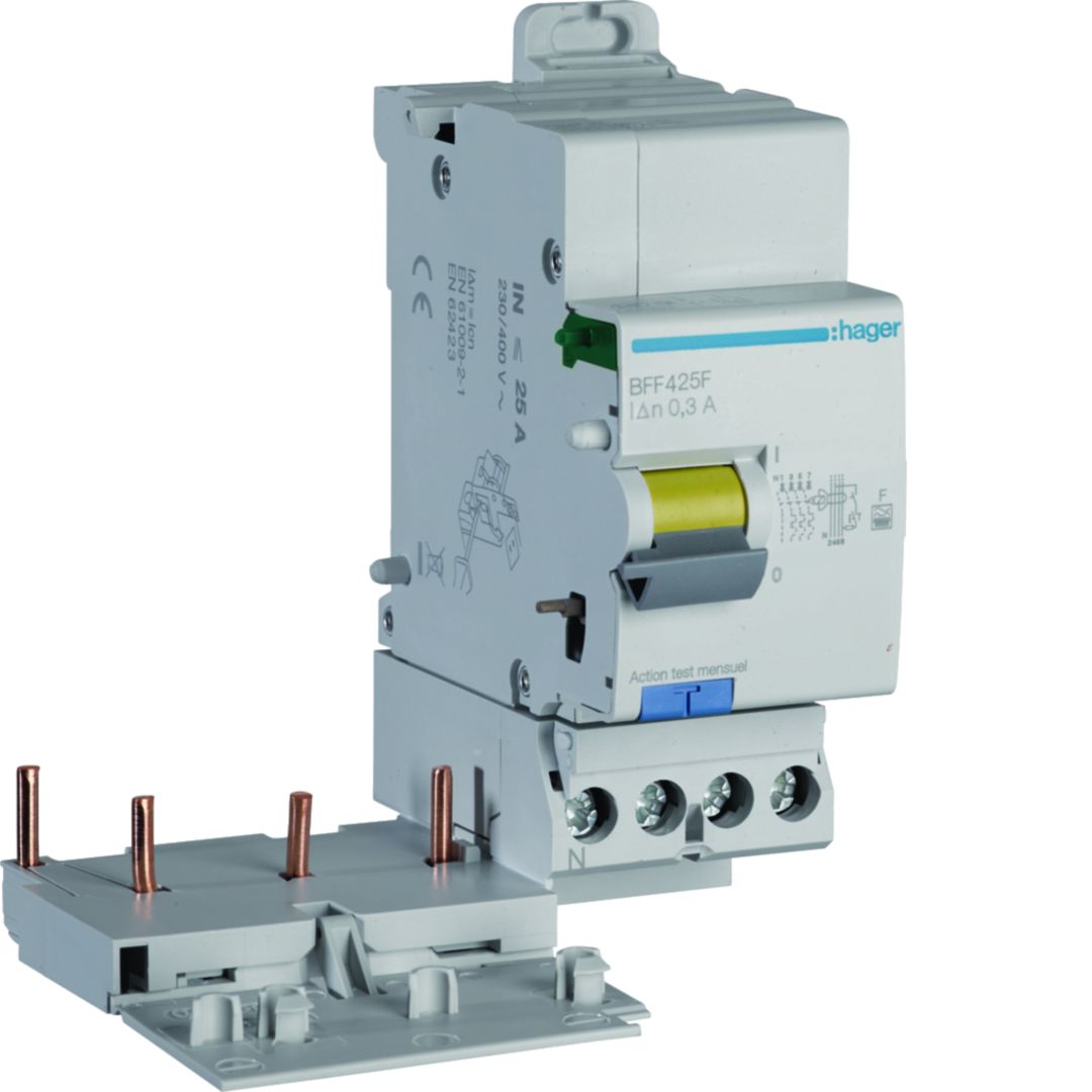 Hager BFF Series Residual Current Device, 25A, 4-Pole, 300 mA, Type F