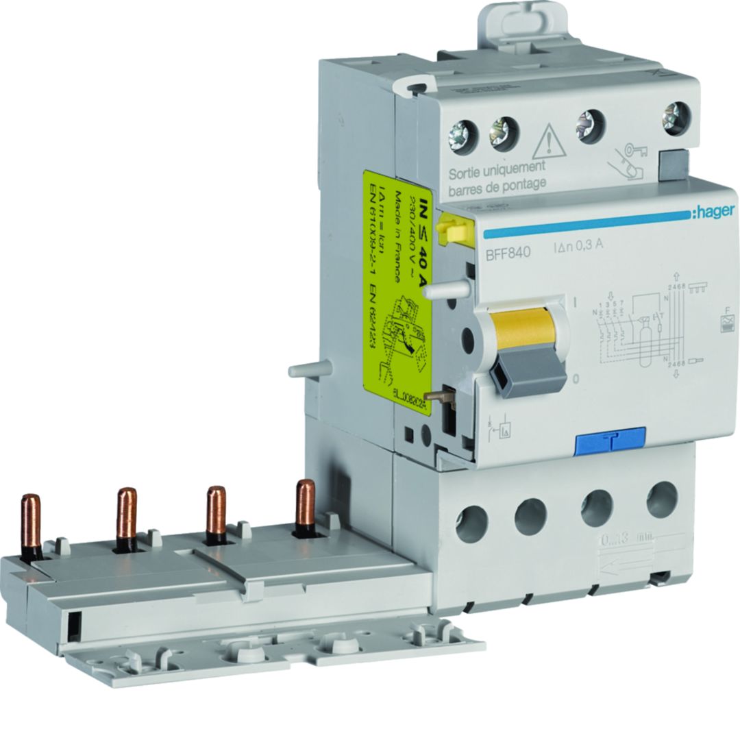 Hager BFF Series Residual Current Circuit Breaker, 40A, 4-Pole, 300 mA, Type F