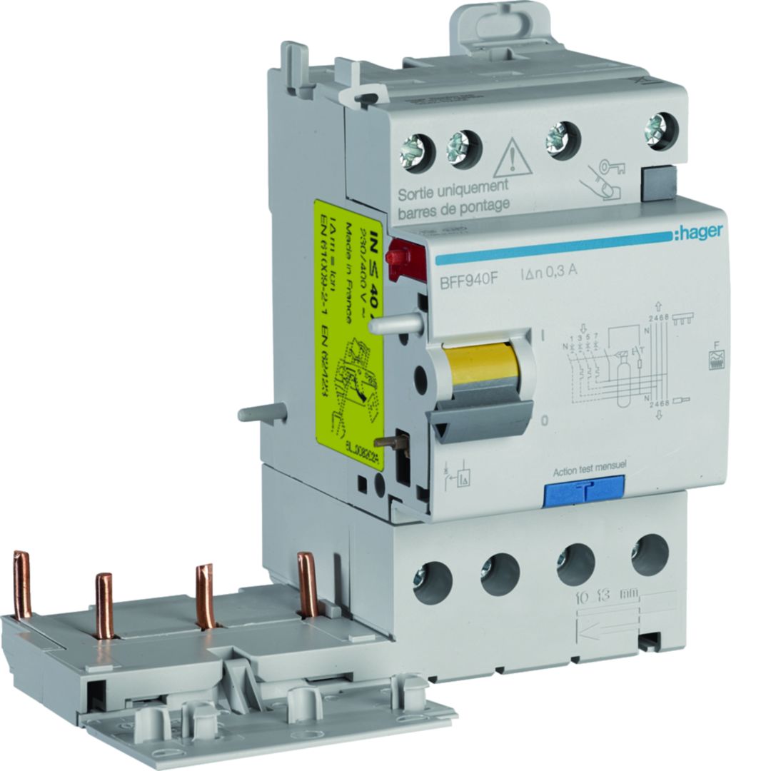 Hager BFF Series Residual Current Device, 40A, 4-Pole, 300 mA, Type F