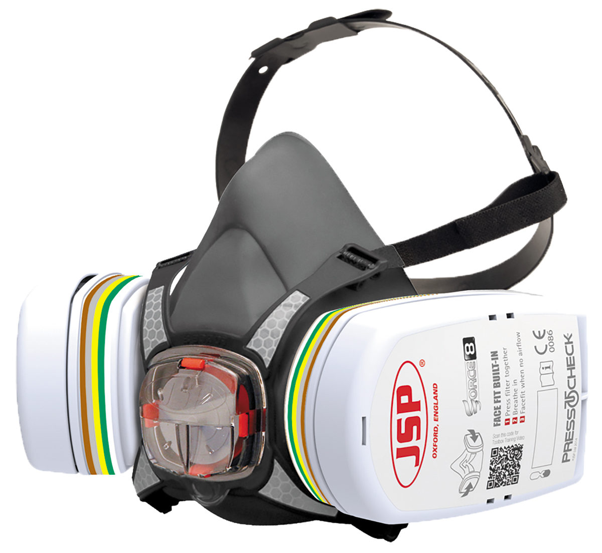 JSP PressToCheck Series Half Mask Replacement Filter Included Mask Respirator, Size M Hypoallergenic