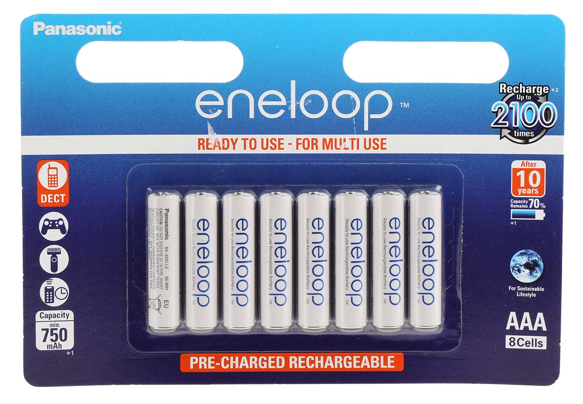 bk-4mcde8be Eneloop BK-4MCC Nickel Metal Hydride Rechargeable AAA Battery, 750 mAh, 1.2 V