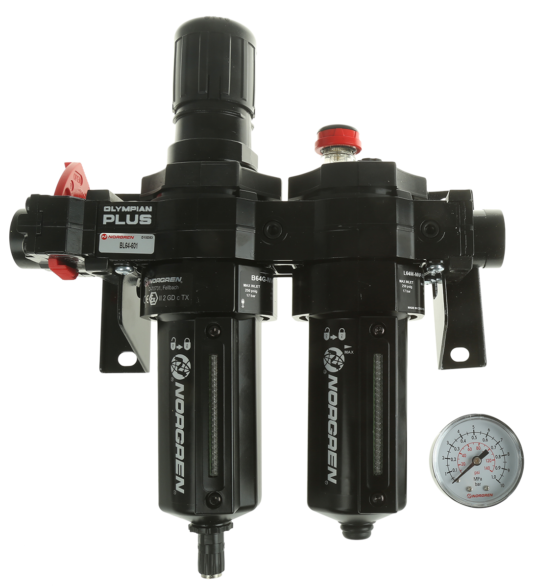 Norgren 3/4 in FRL, Automatic Drain, 40 μm Filtration Size Integrated Pressure Gauge