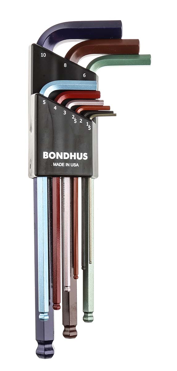 Bondhus 9 piece L Metric Hex Key Set, Hex size 1.5 → 10 mm