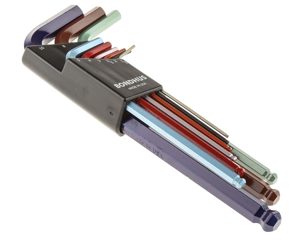 blx9mcg Bondhus 9 piece L Metric Hex Key Set, Hex size 1.5 → 10 mm