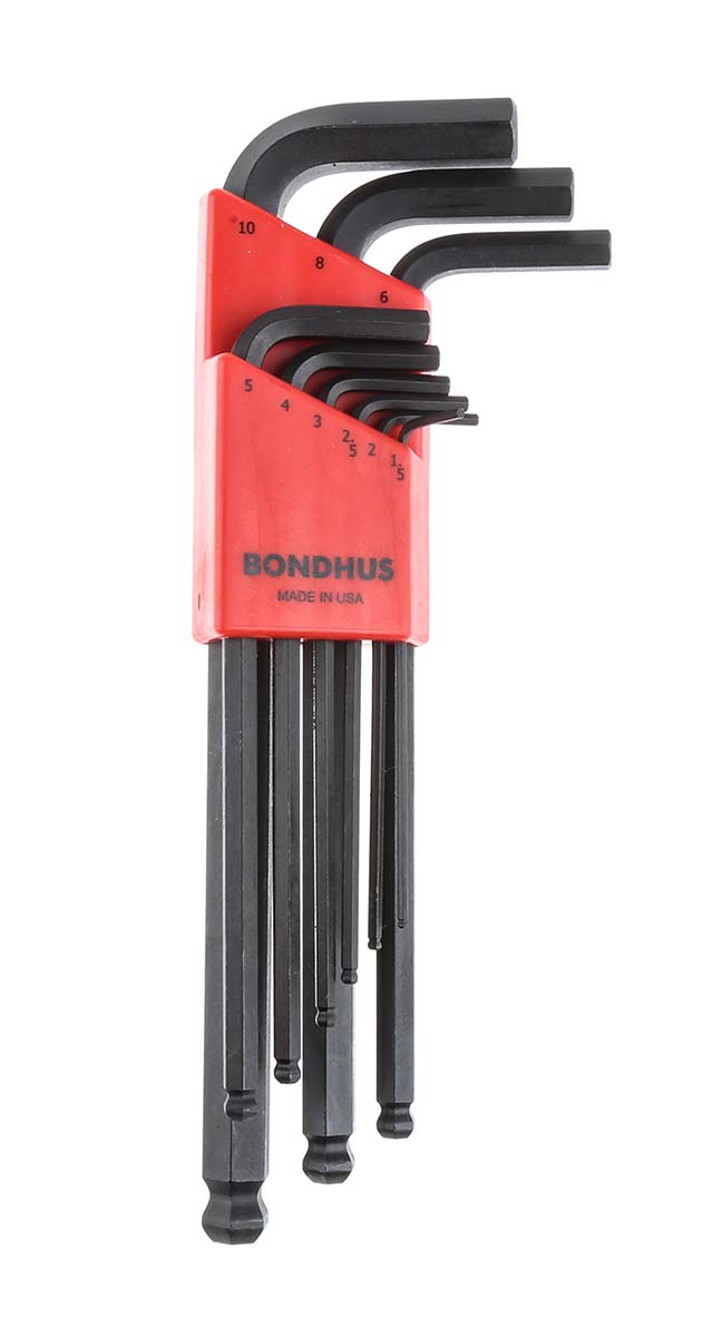 Bondhus 9 piece L Metric Hex Key Set, Hex size 1.5 → 10 mm