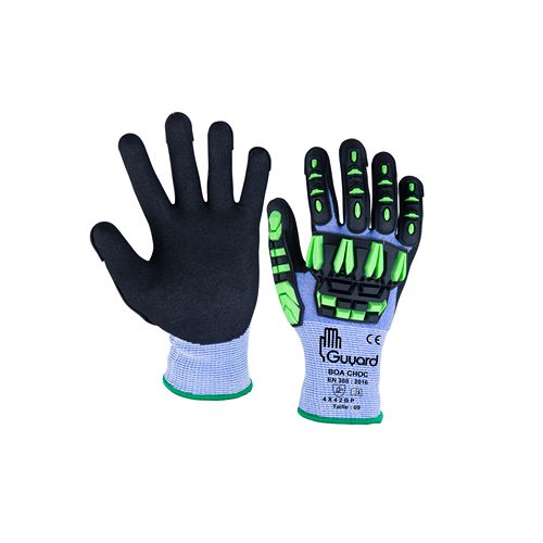 GUYARD BOA CHOC Black, Green High Density Polyethylene Glove, Size 6, Nitrile Coating