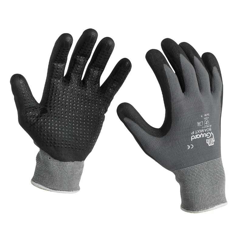GUYARD BOA MIXT P Black, Grey Polyamide Work Gloves, Size 8, Nitrile, Polyurethane Coating