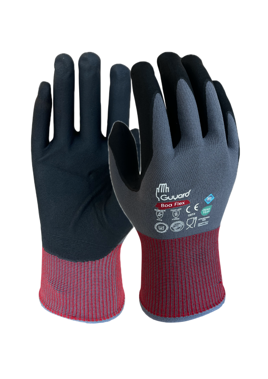 GUYARD BOA FLEX Black, Grey Nitrile, Nylon, Spandex Work Glove, Size 6, Nitrile Micro-Foam Coating