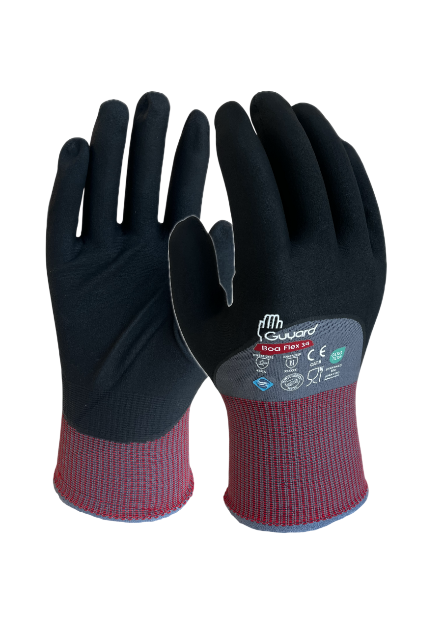 GUYARD BOA FLEX 3/4 Black, Grey Nitrile, Nylon, Spandex Work Glove, Size 12, Nitrile Micro-Foam Coating