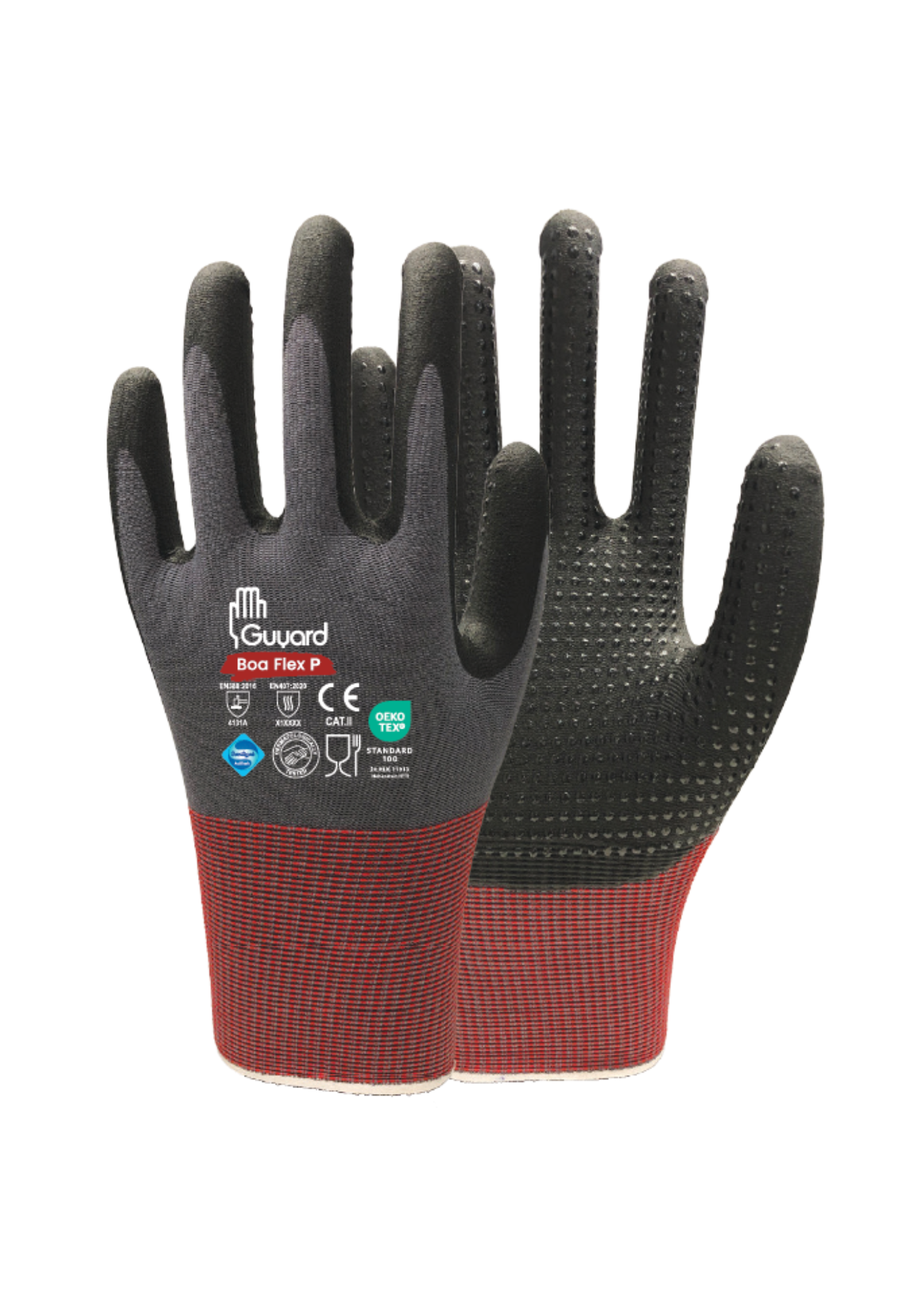 GUYARD BOA FLEX P Black, Grey Nitrile, Nylon, Spandex Work Glove, Size 9, Nitrile Micro-Foam Coating