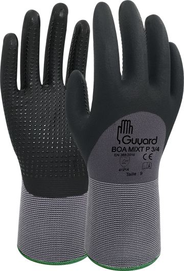 GUYARD BOA MIXT P Black, Grey Polyamide Work Gloves, Size 8, Nitrile, Polyurethane Coating