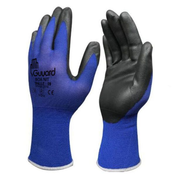GUYARD BOA NIT Black, Blue Polyamide Work Gloves, Size 8, Nitrile Coating