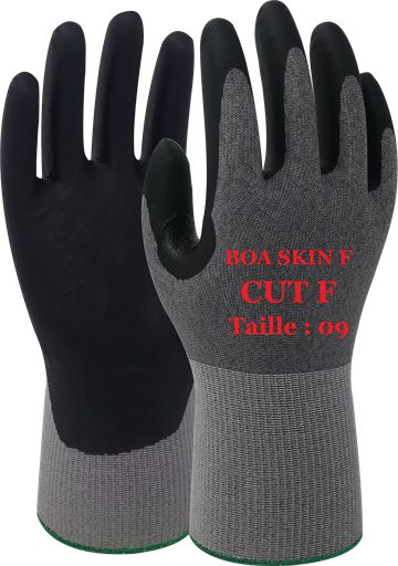 GUYARD BOA SKIN F Black, Grey Elastane, HPPE, Polyethylene, Stainless Steel Work Gloves, Size 6, Nitrile Foam Coating
