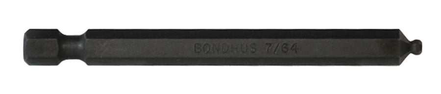 Bondhus Hex Hex Bit, 1/4 in Tip, 7/64 in Tip, Hex Drive, 76mm Overall 1-Piece