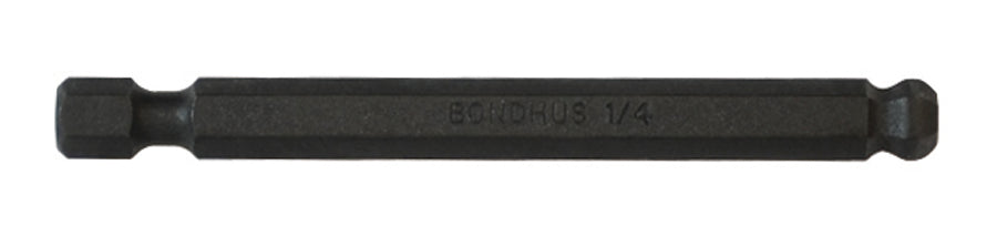 Bondhus Hex Hex Bit, 1/4 in Tip, 1/4 in Tip, Hex Drive, 76mm Overall 1-Piece
