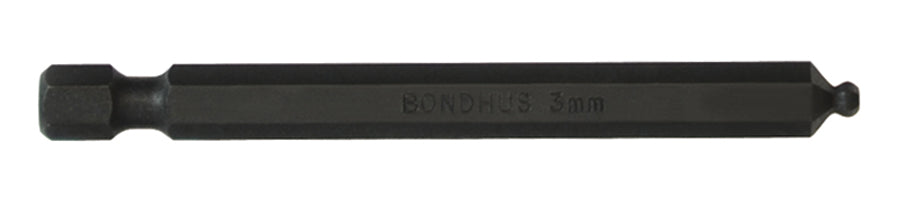 Bondhus Hex Hex Bit, 1/4 in Tip, 3 mm Tip, Hex Drive, 76mm Overall 1-Piece
