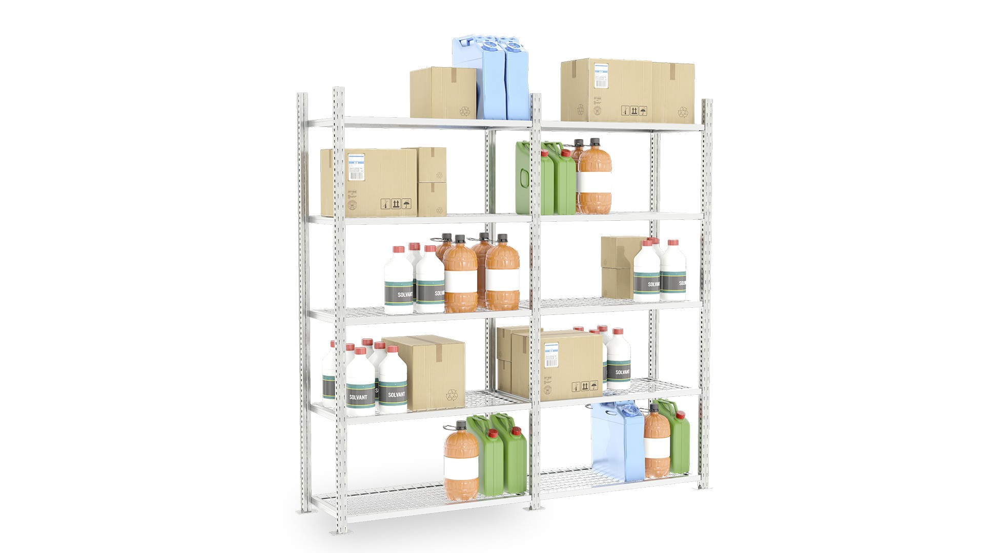 btsprink1260grid1 Manorga Galvanised Sheet Steel Shelving System, 2000 mm x 1250mm, 400 mm, 3000 kg Load