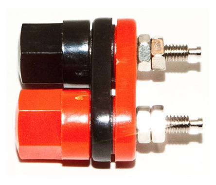 Mueller Electric, Black, Red 15A Binding Post With Brass Contacts and Nickel Plated - 11.99 mm Hole Diameter