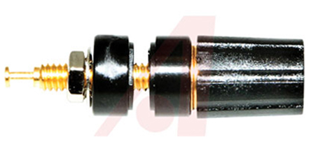 Mueller Electric, Black 15A Binding Post With Brass Contacts and Gold Plated - 9.53 mm Hole Diameter