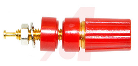 Mueller Electric, Red 15A Binding Post With Brass Contacts and Gold Plated - 9.53 mm Hole Diameter