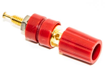 Mueller Electric, Red 15A Binding Post With Tellurium Copper Contacts and Gold Plated - 9.53 mm Hole Diameter