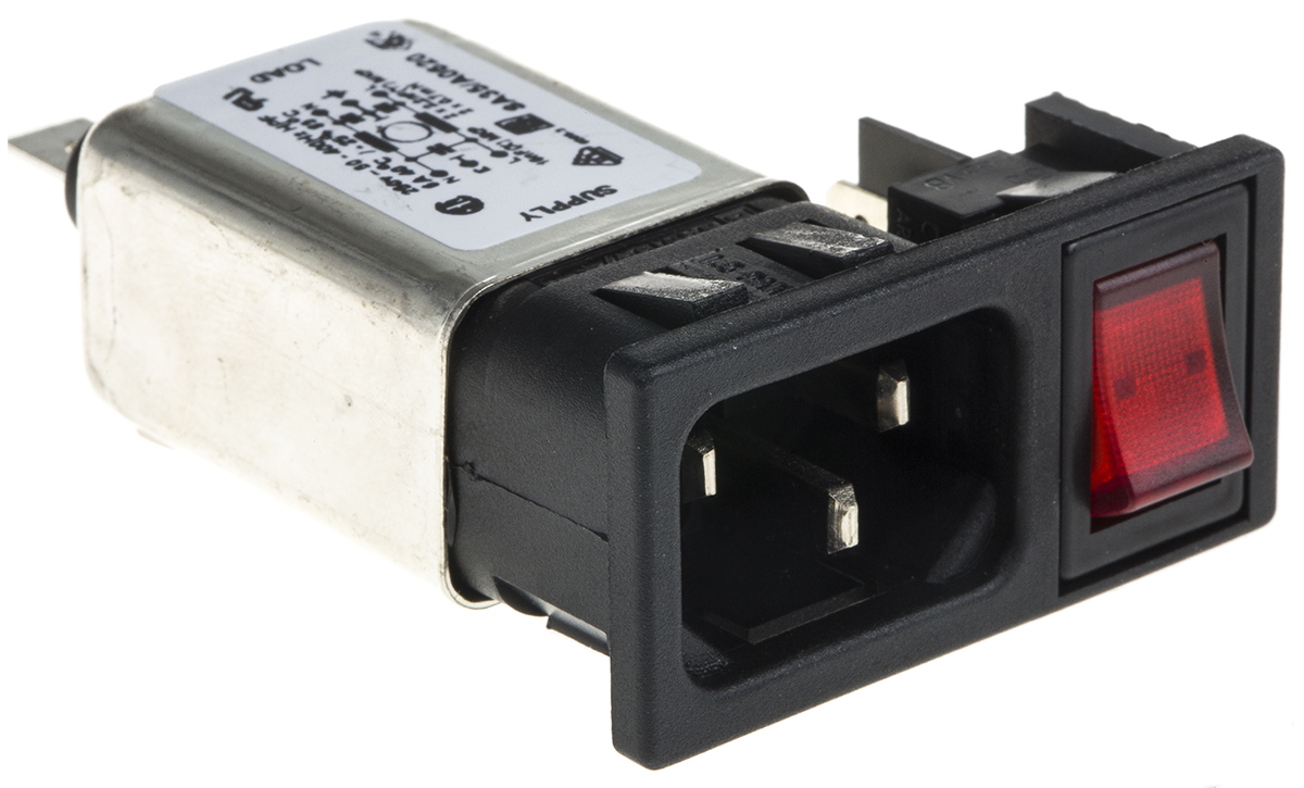 Bulgin BZM27/A0620/55B, 250V ac 6A Snap-in IEC Filter Male 1 Pole 1 Fuse