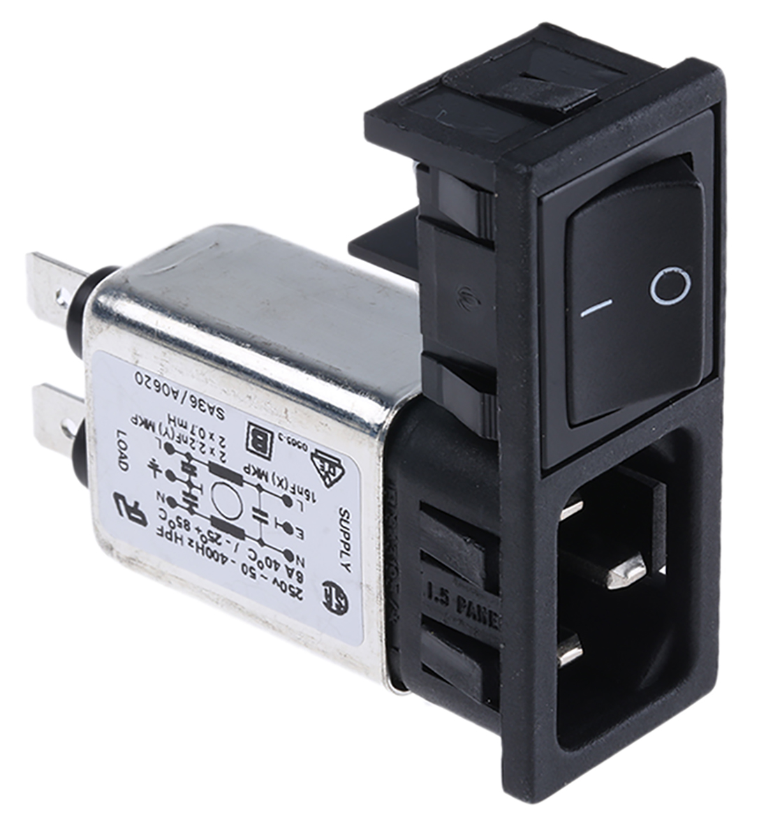 Bulgin BZM27/A0620/57B, 250V ac 10A Snap-in IEC Filter Male 2 Pole 2 Fuse