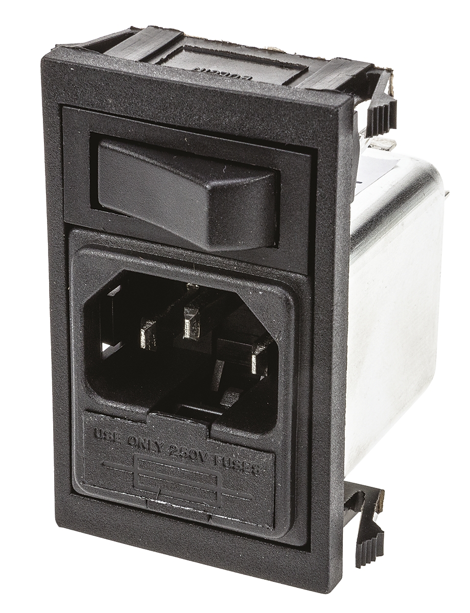 Bulgin BZV01/A0620/01, 250V ac 6A Snap-in IEC Filter Male