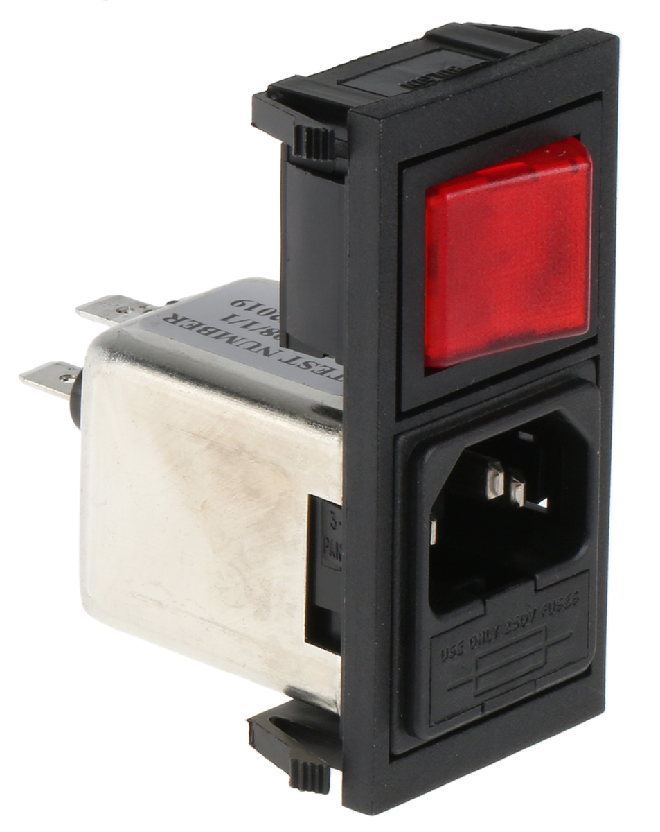 Bulgin BZV01/A0620/11, 250V ac 6A Snap-in IEC Filter Male 1 Pole 1 Fuse
