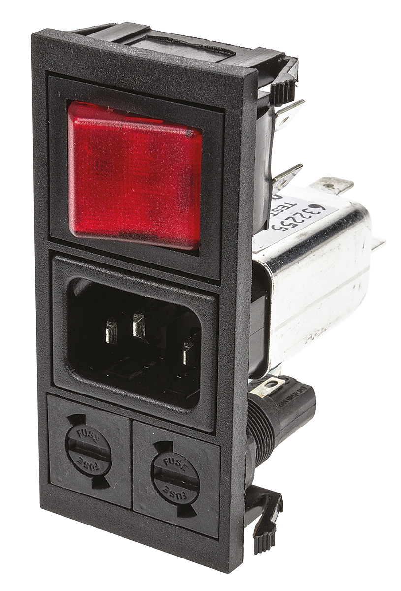 Bulgin BZV03/A0620/06, 250V ac 10A Snap-in IEC Filter Male 2 Pole 2 Fuse