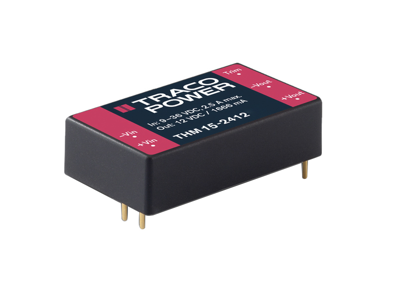 TRACOPOWER THM 15 Isolated DC-DC Converter, ±15V dc/ ±500mA Output, 36 → 75 V dc Input, 15W, Through Hole, +85°C
